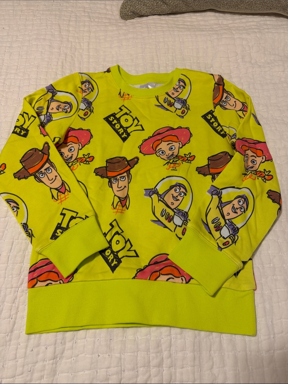 Disney Pixar Neon Yellow Kids Sweatshirt with Character Print - size 7/8 -NEW